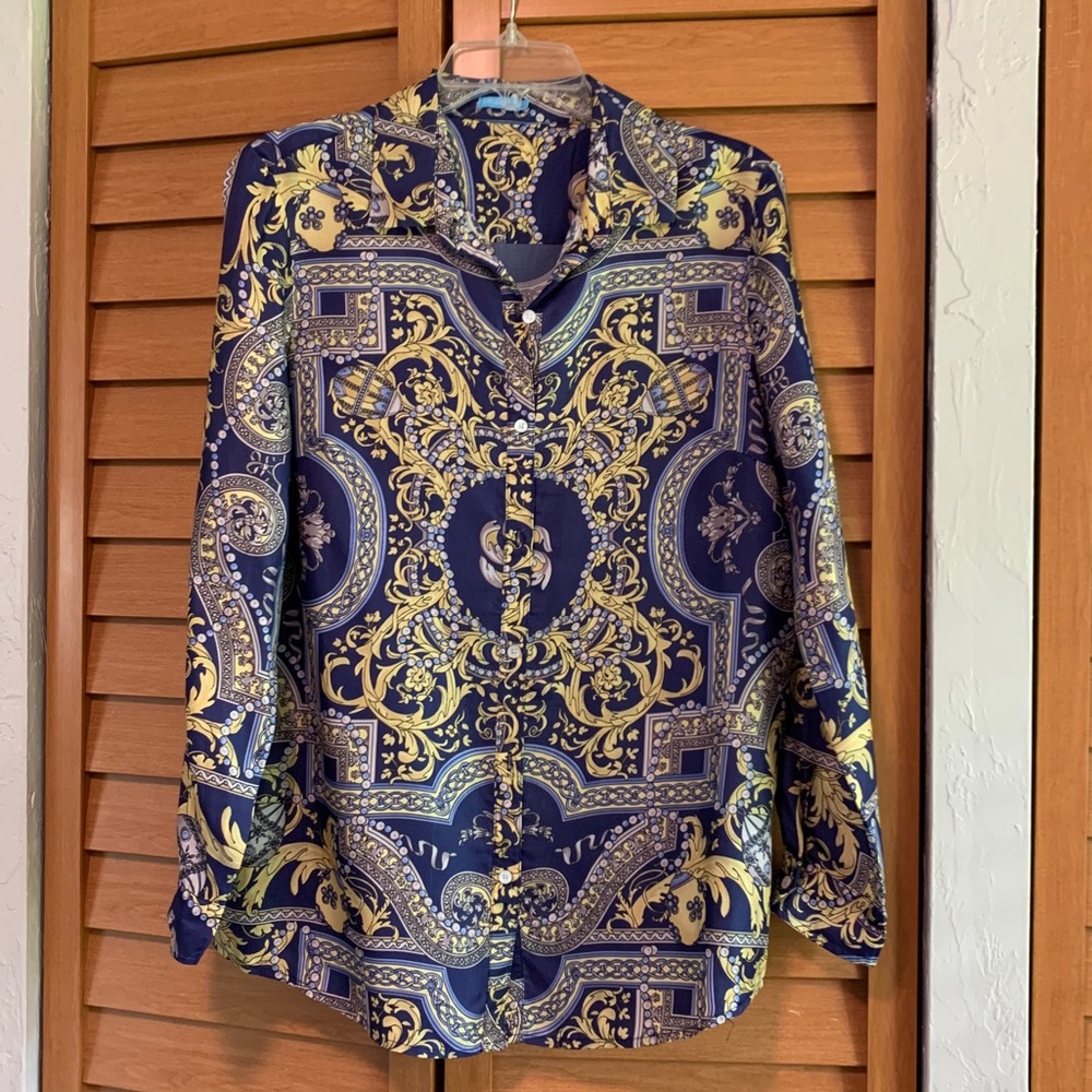 J. McLaughlin Navy and Yellow Blouse